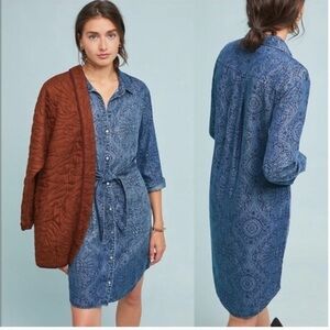 Anthro Cloth & Stone Printed Chambray Shirt Dress